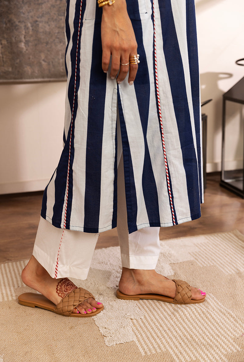 Blue And White Stripe Hazel Kurta Set