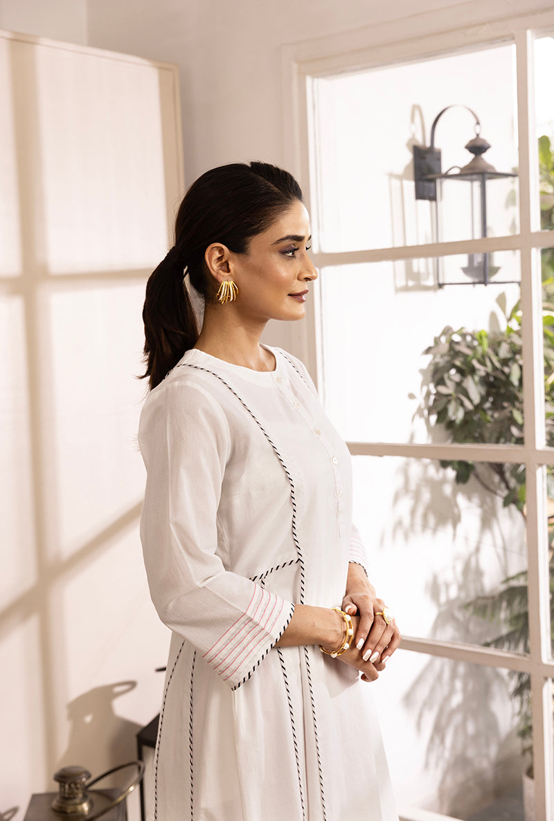 White Contrast Bottom A Line Hazel Kurta Set