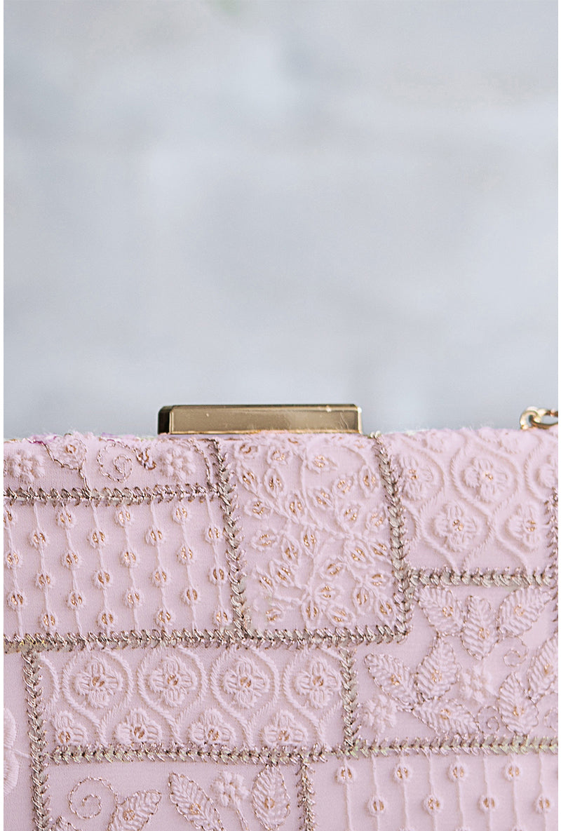 Baby Pink Mosaic Luxe Embroidered Clutch
