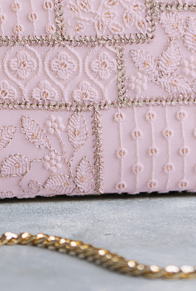 Baby Pink Mosaic Luxe Embroidered Clutch