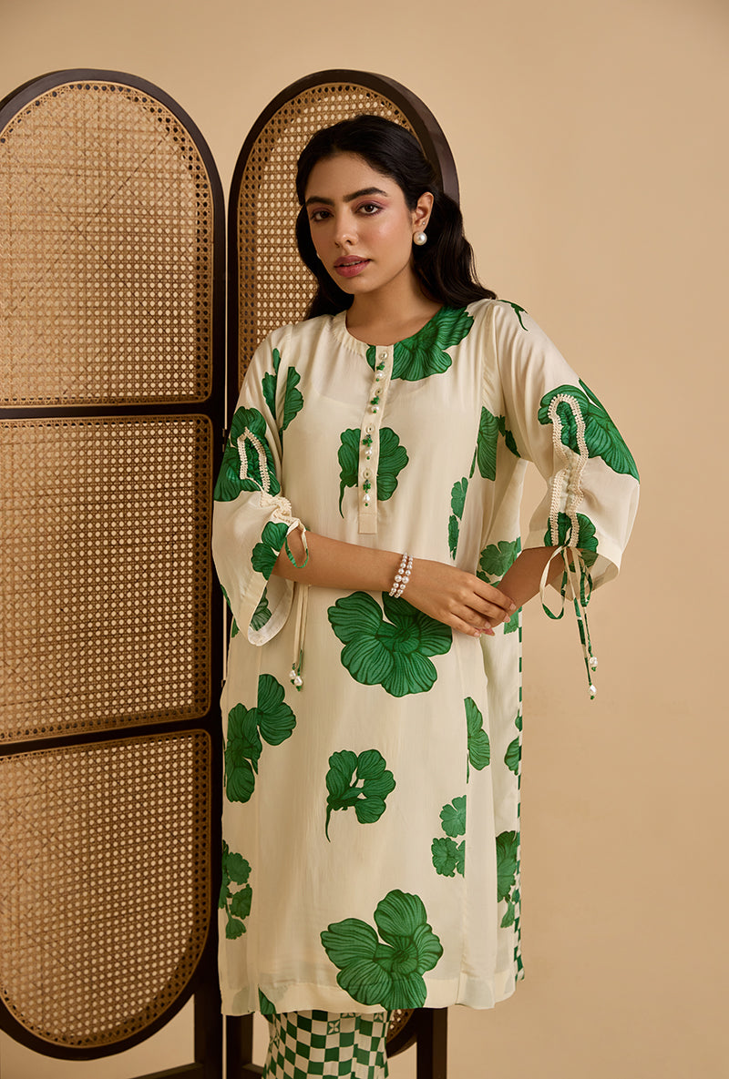 Emerald Green Floral Print Aife Blossom Kurta Set