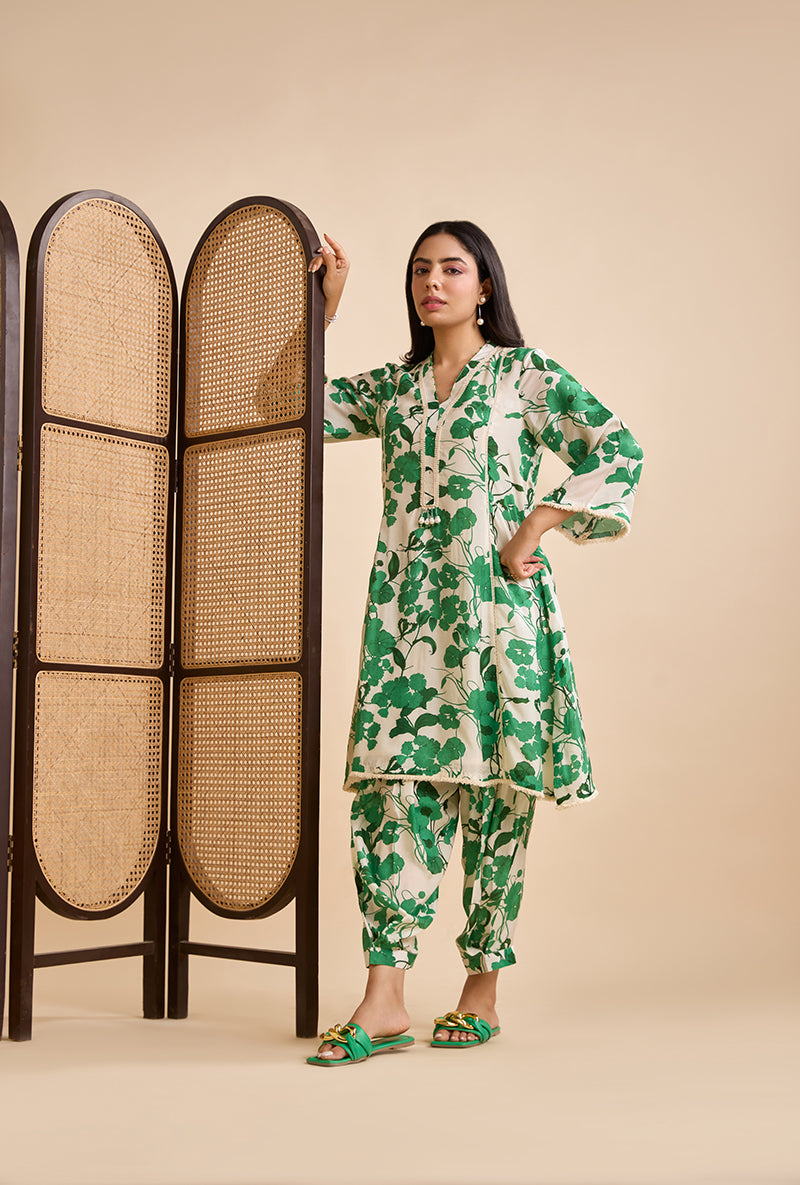 Emerald Green Valan All Over Print Blossom Kurta Set