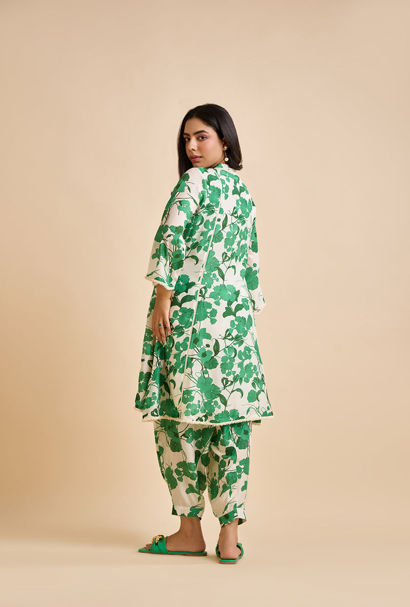 Emerald Green Valan All Over Print Blossom Kurta Set