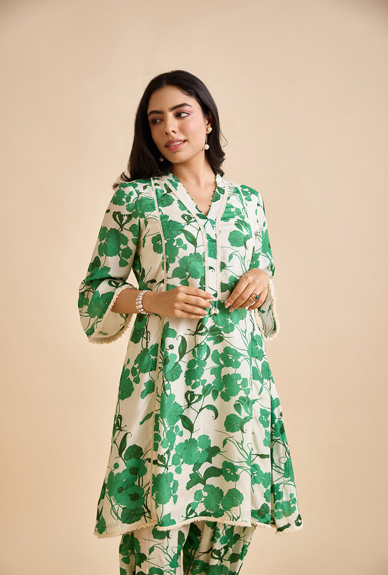 Emerald Green Valan All Over Print Blossom Kurta Set