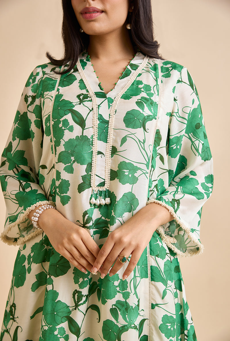 Emerald Green Valan All Over Print Blossom Kurta Set