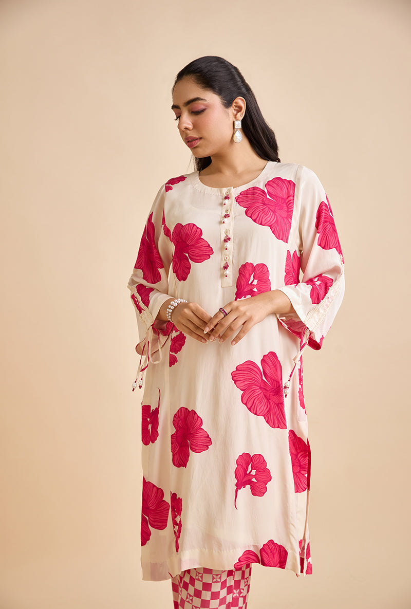 Fuschia Pink Floral Print Aife Blossom Kurta Set