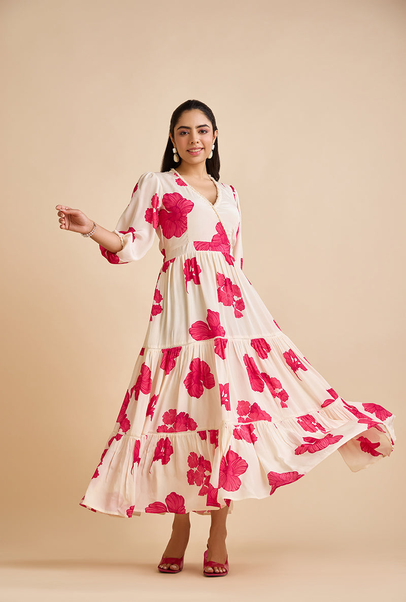 Fuschia Pink Emerine Floral Blossom Dress – Misri By Meghna Nayyar