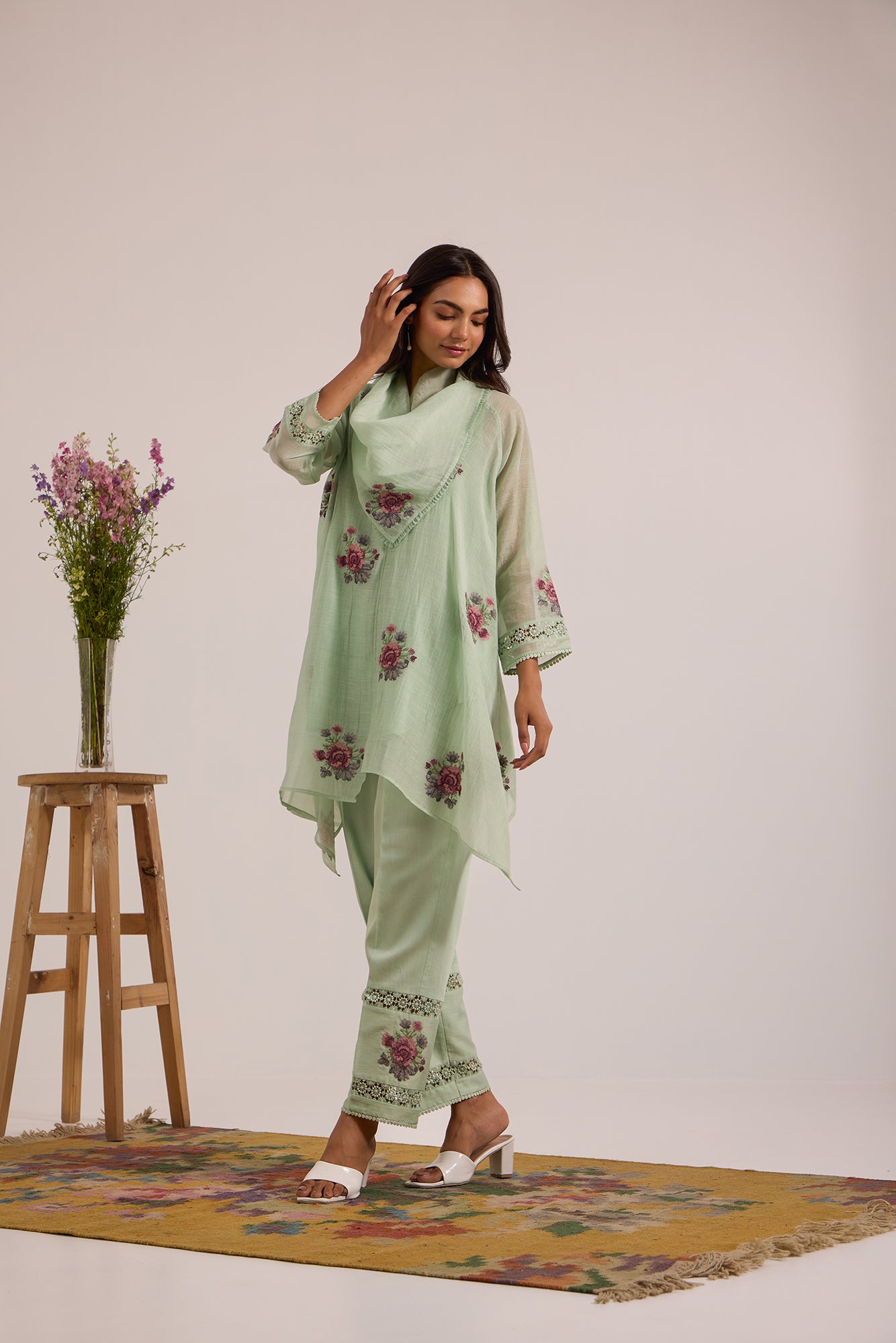 Sea Green Asymmetric Cowl Kiki Co-Ord Set