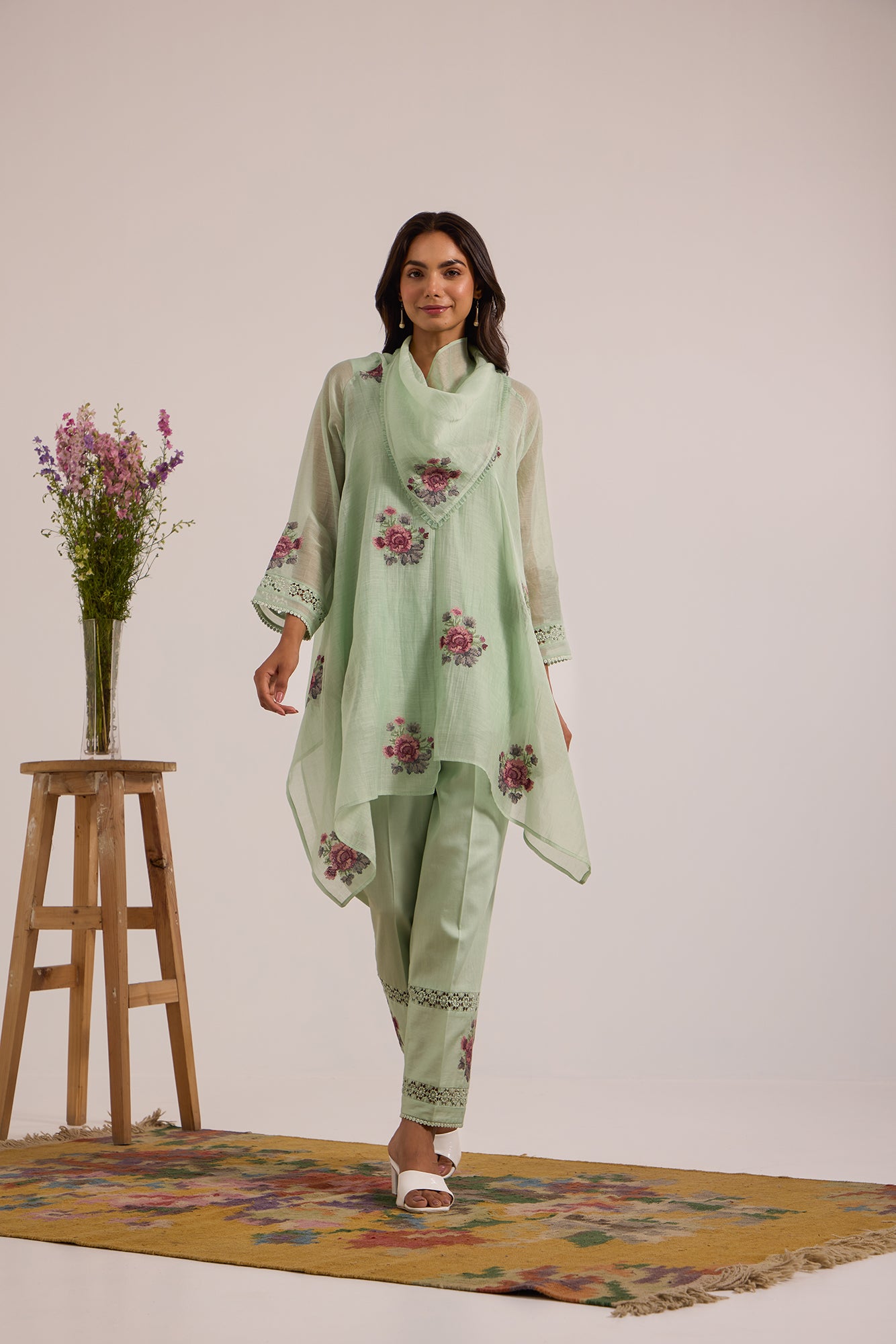Sea Green Asymmetric Cowl Kiki Co-Ord Set