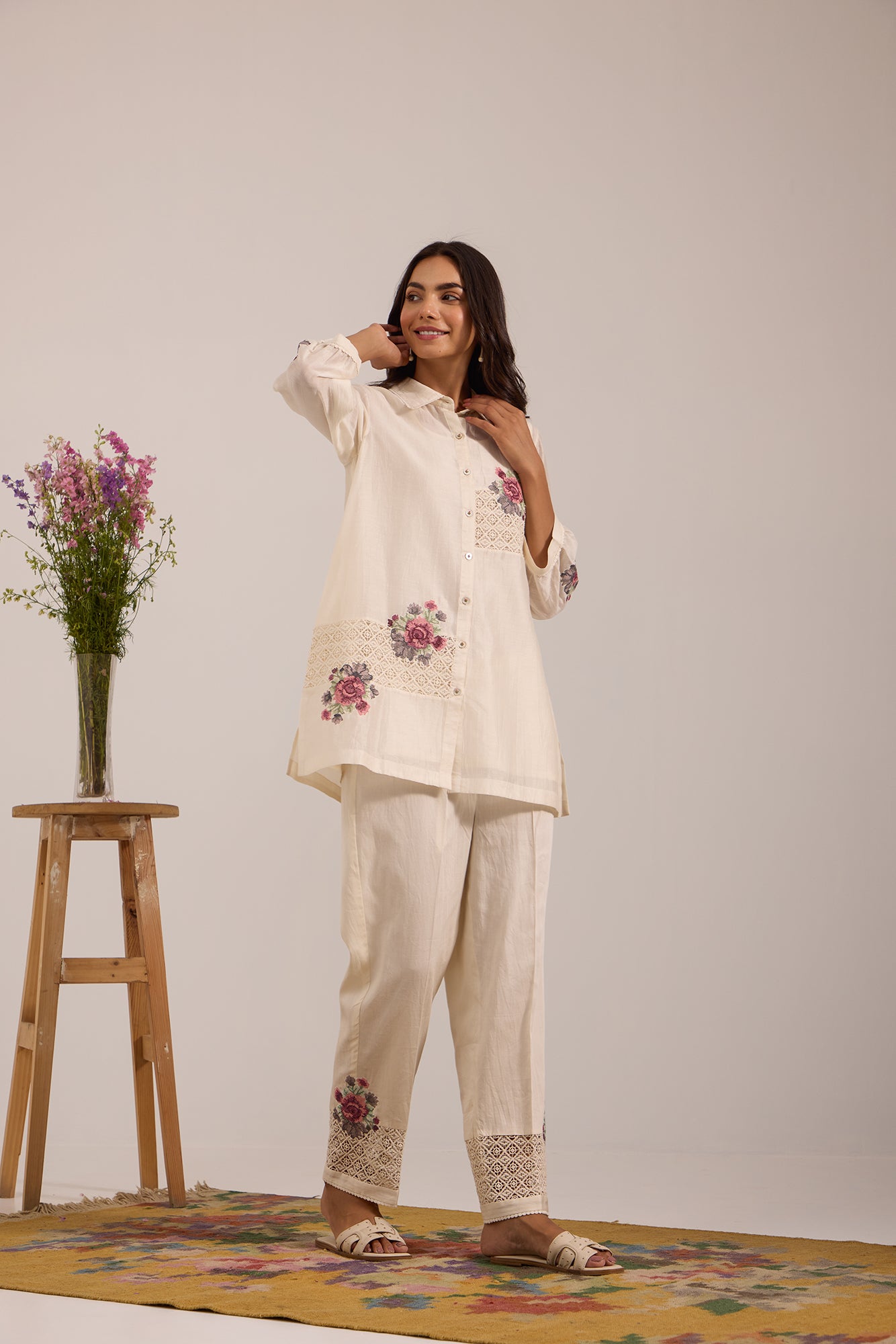 Off White Twin Lace Panel Kiki Co-Ord Set