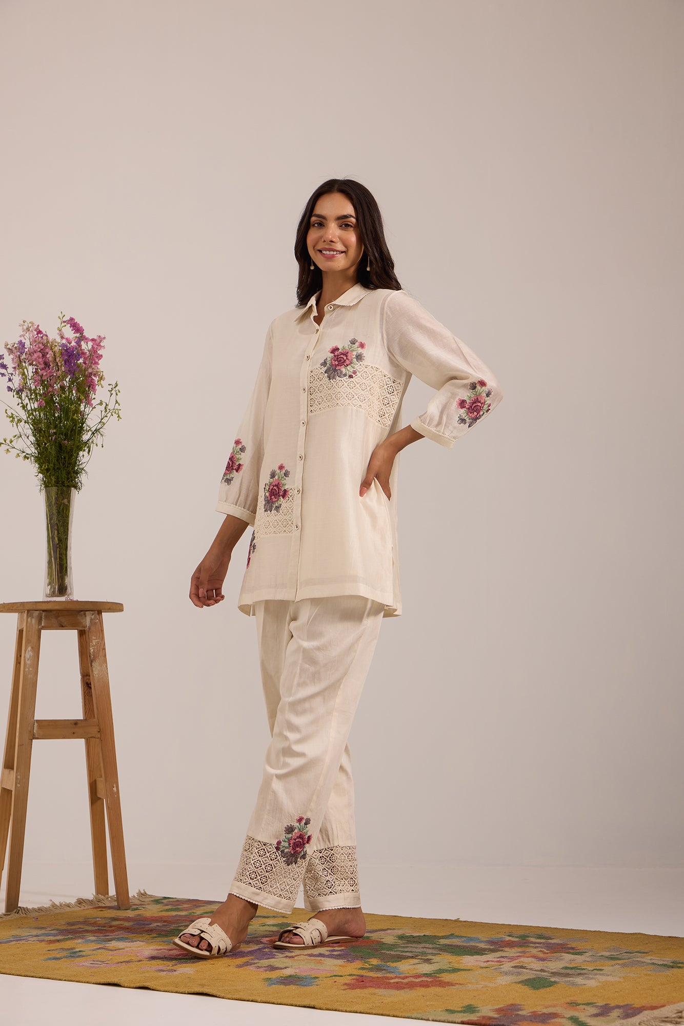 Off White Twin Lace Panel Kiki Co-Ord Set
