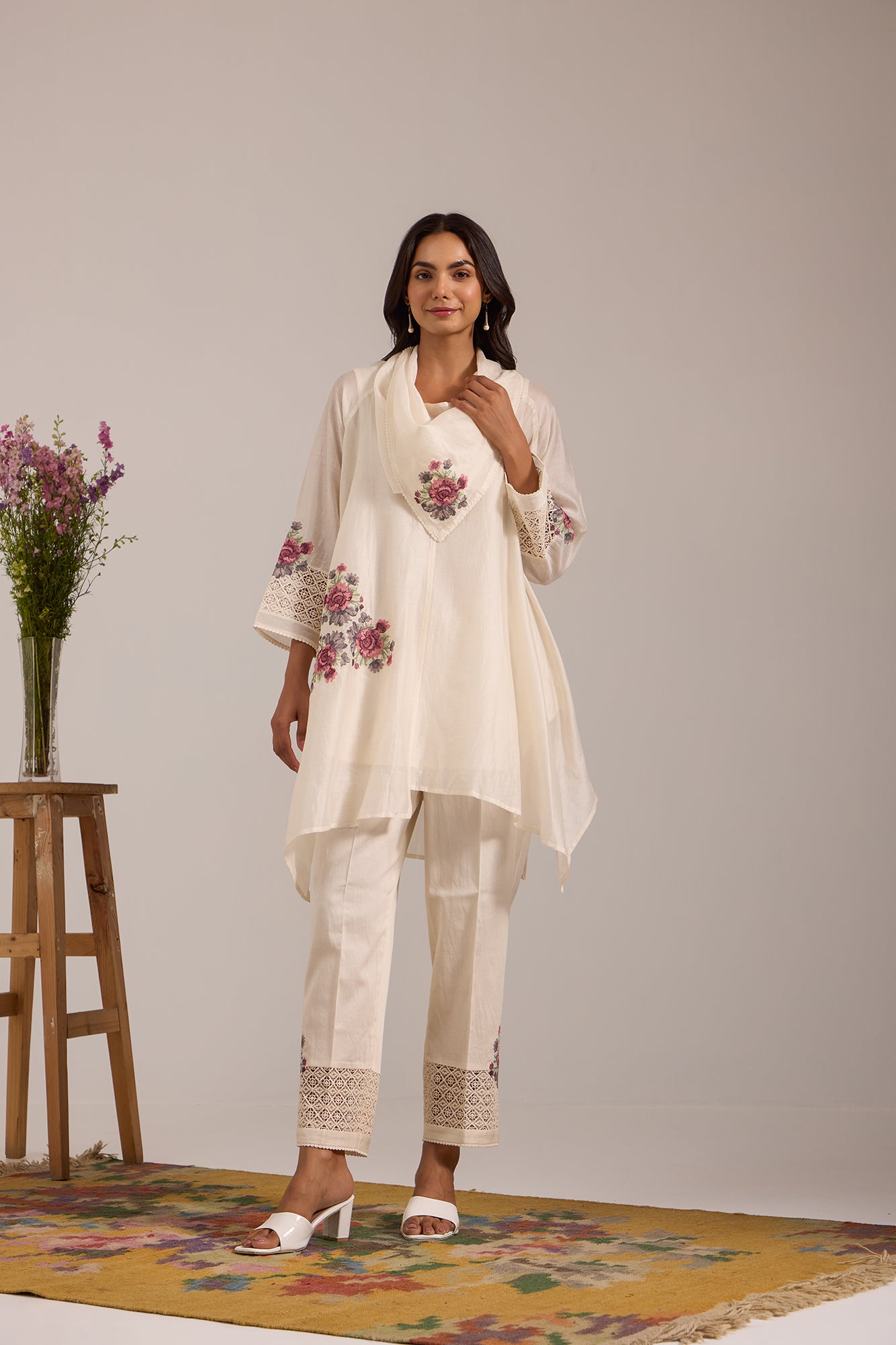 Off White Asymmetric Cowl Kiki Co-Ord Set