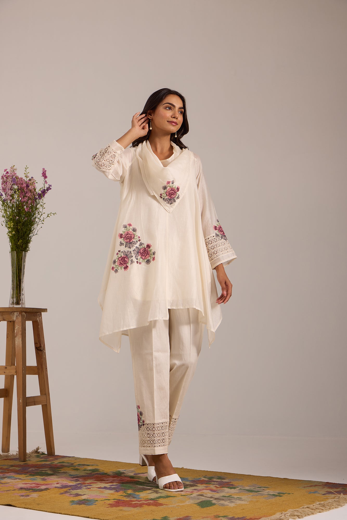 Off White Asymmetric Cowl Kiki Co-Ord Set