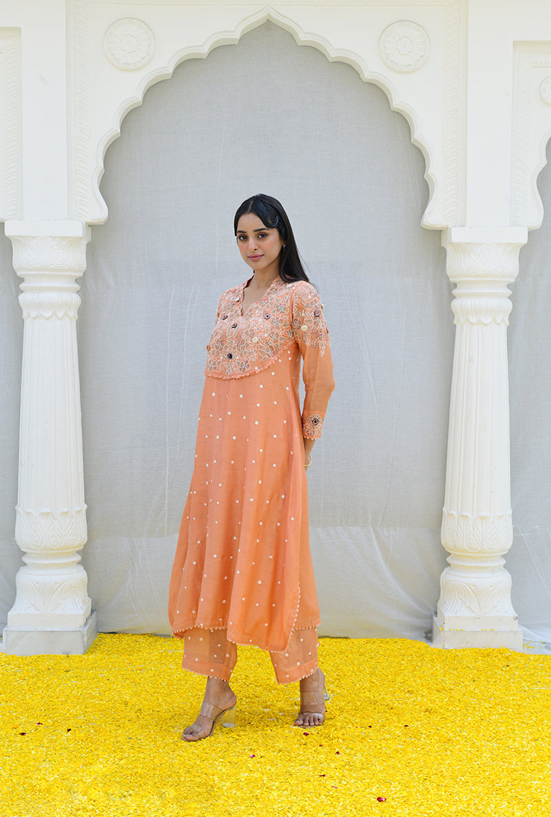 Peach Frockstyle Izra Kurta Set