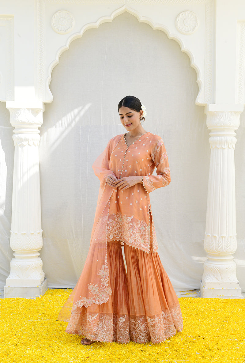 Peach Heavy Izra Gharara Set