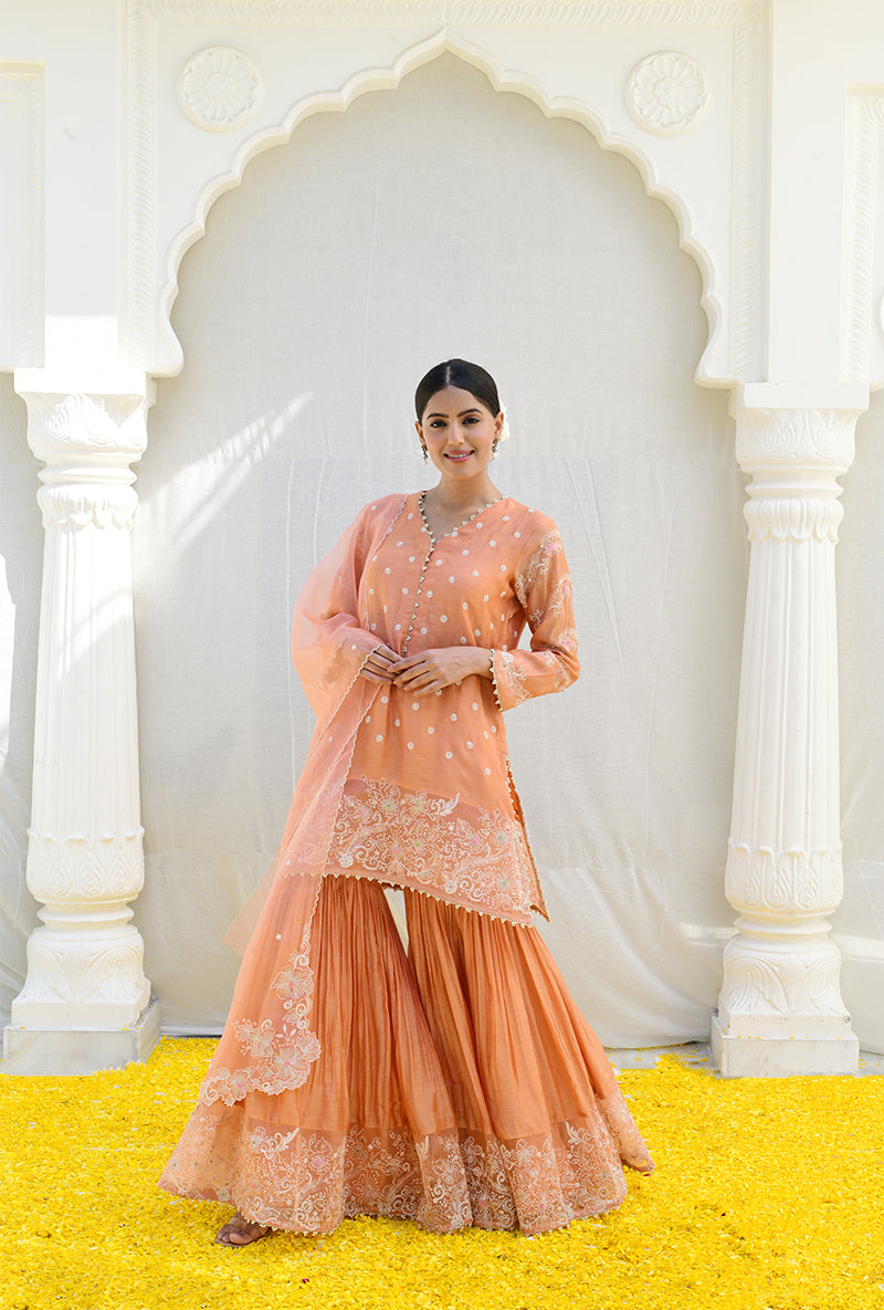 Peach Heavy Izra Gharara Set