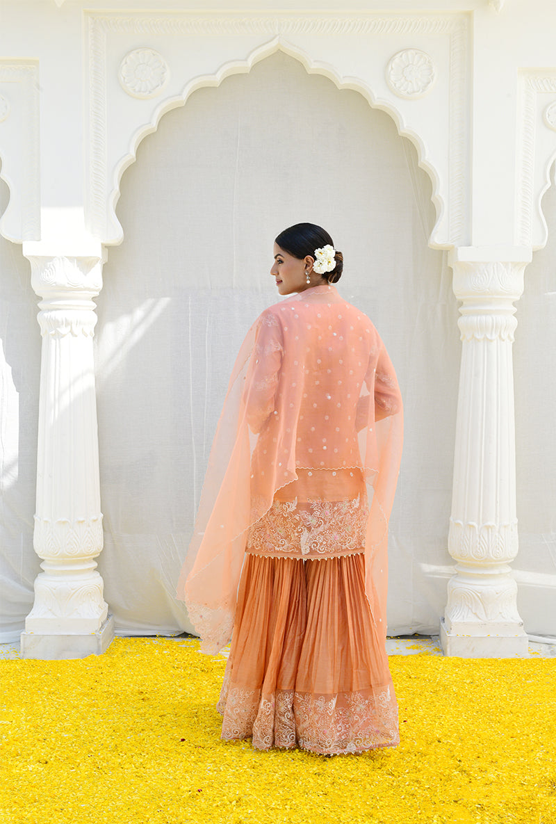 Peach Heavy Izra Gharara Set