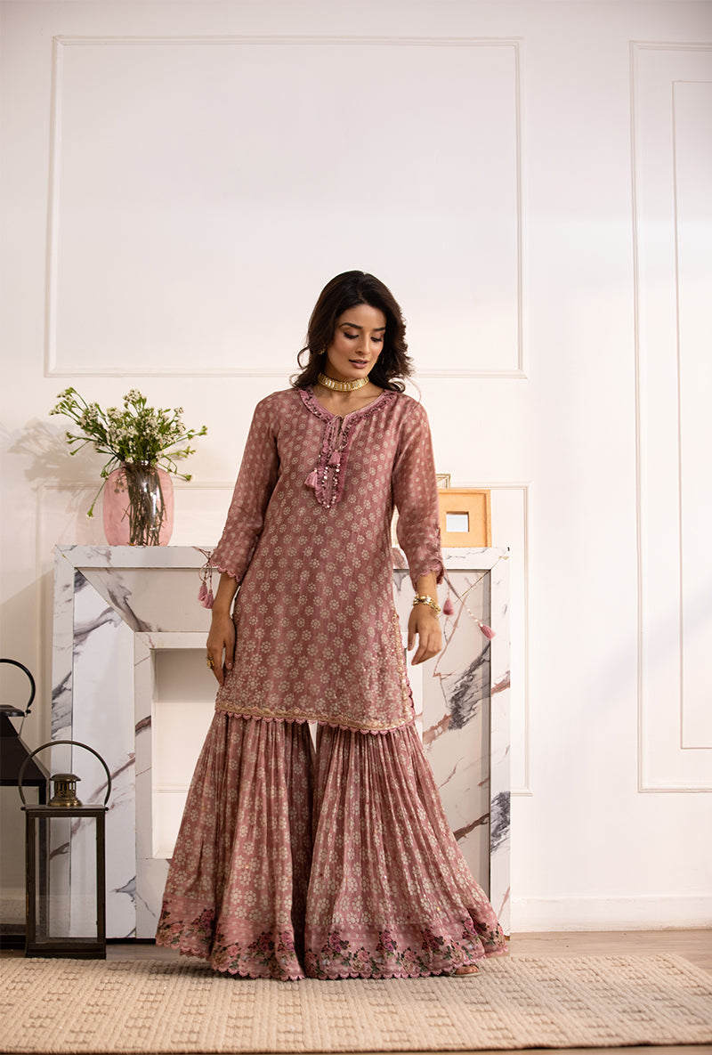 Pink Cascade Navya Gharara Set