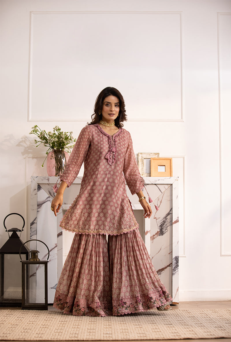 Pink Cascade Navya Gharara Set