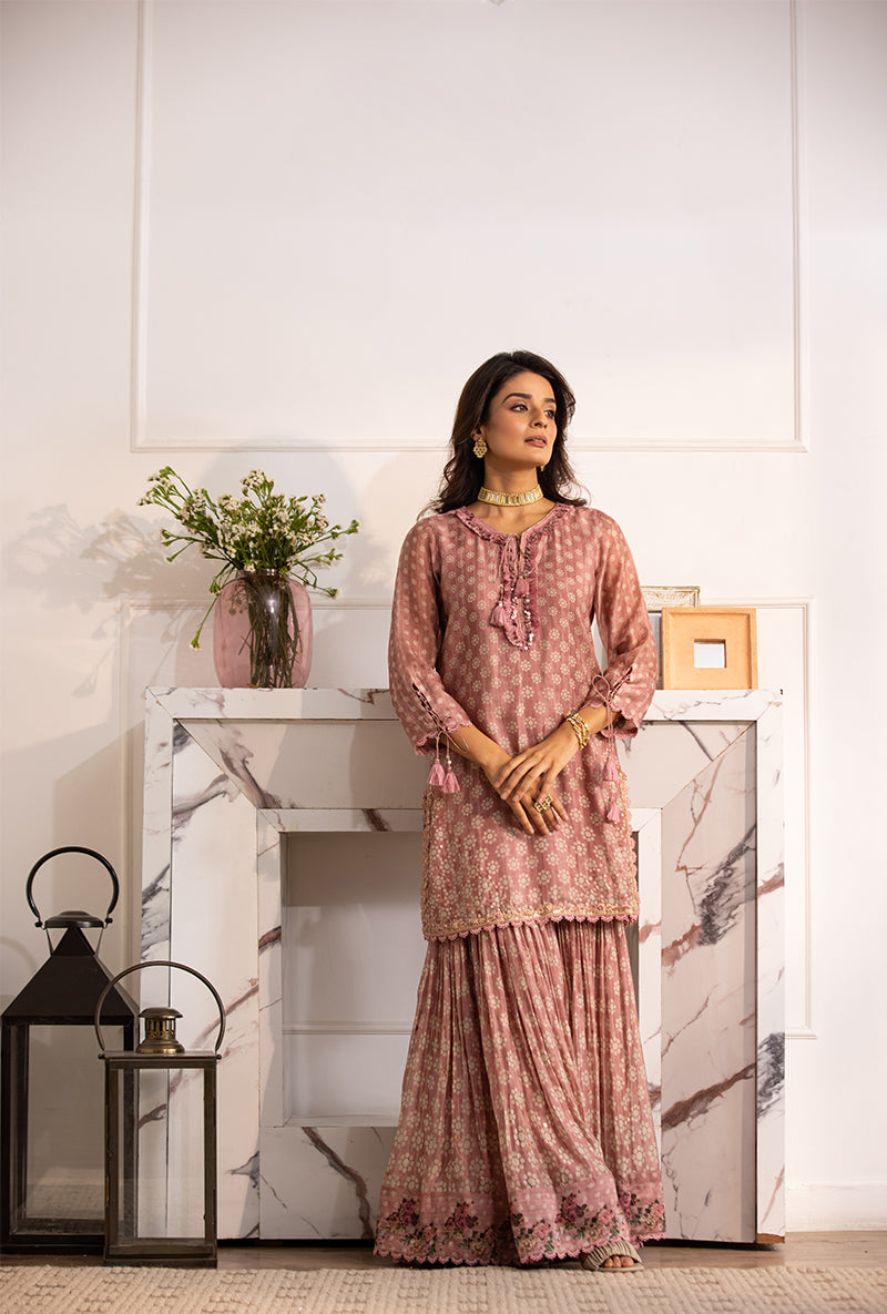 Pink Cascade Navya Gharara Set