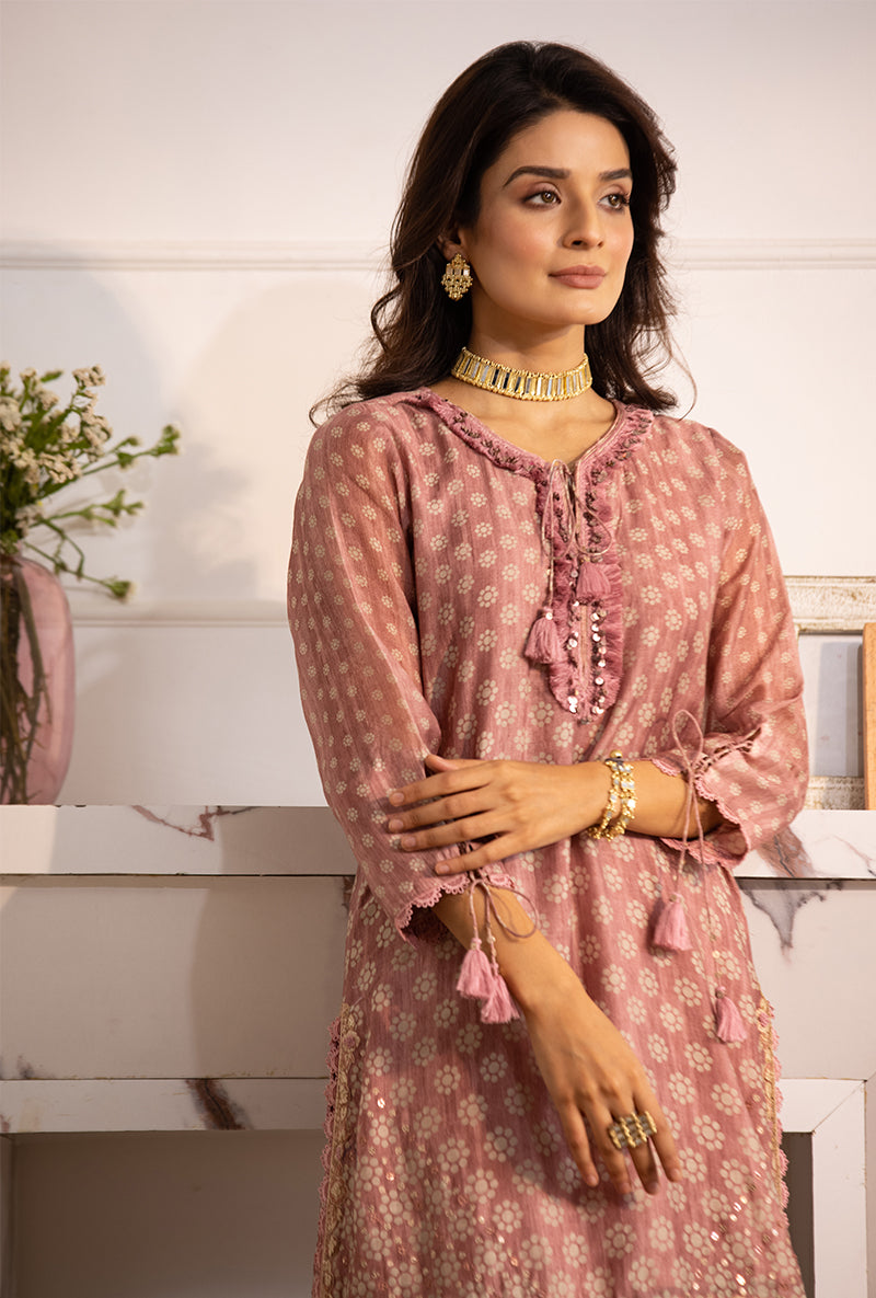 Pink Cascade Navya Gharara Set