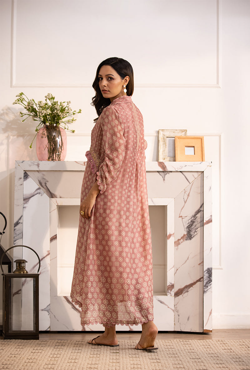 Pink Collar Cascade Navya Kurta Set