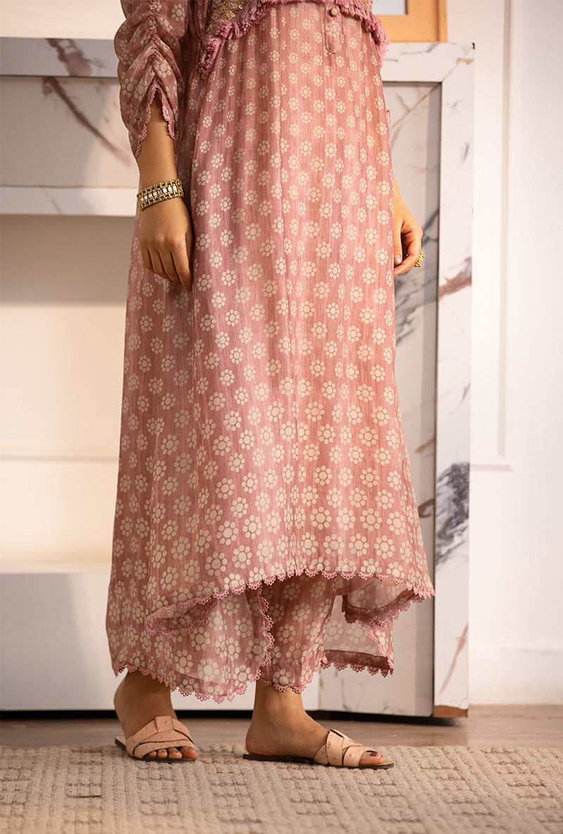 Pink Collar Cascade Navya Kurta Set