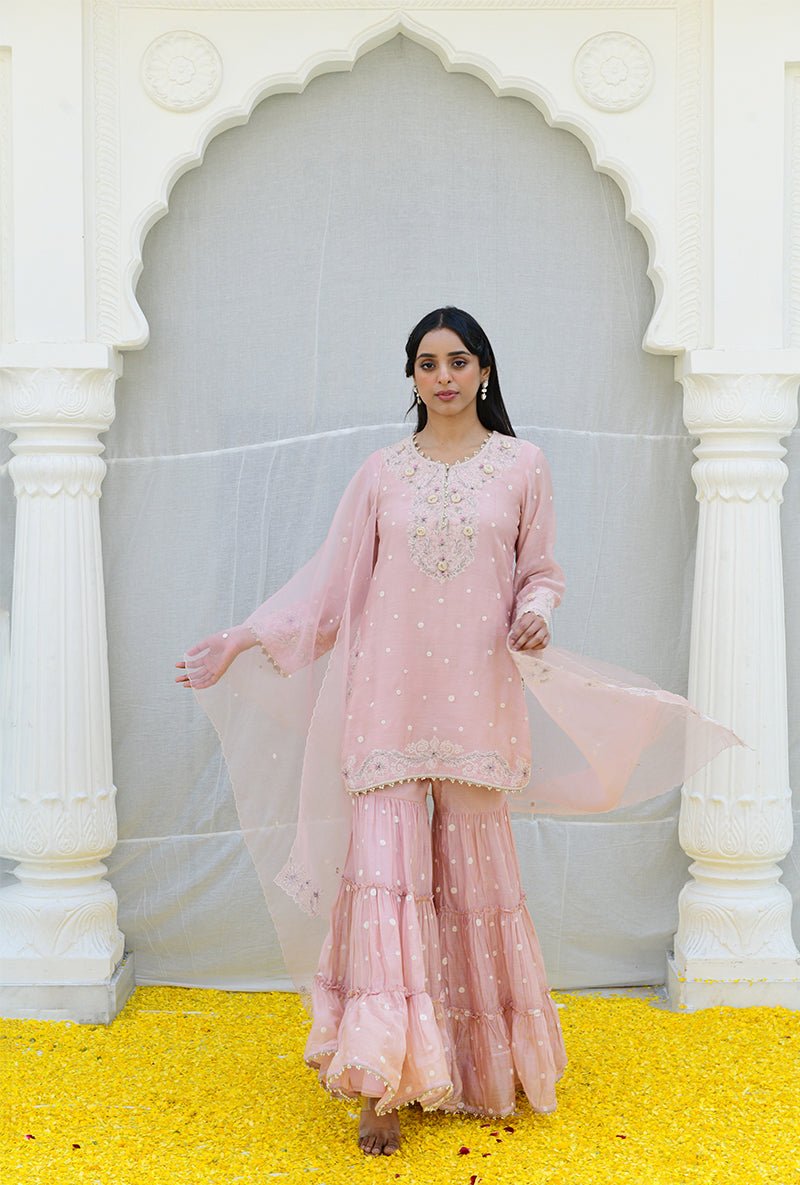 Pink Dotted Izra Gharara Set