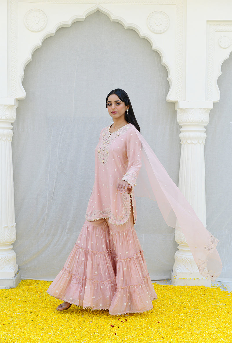 Pink Dotted Izra Gharara Set