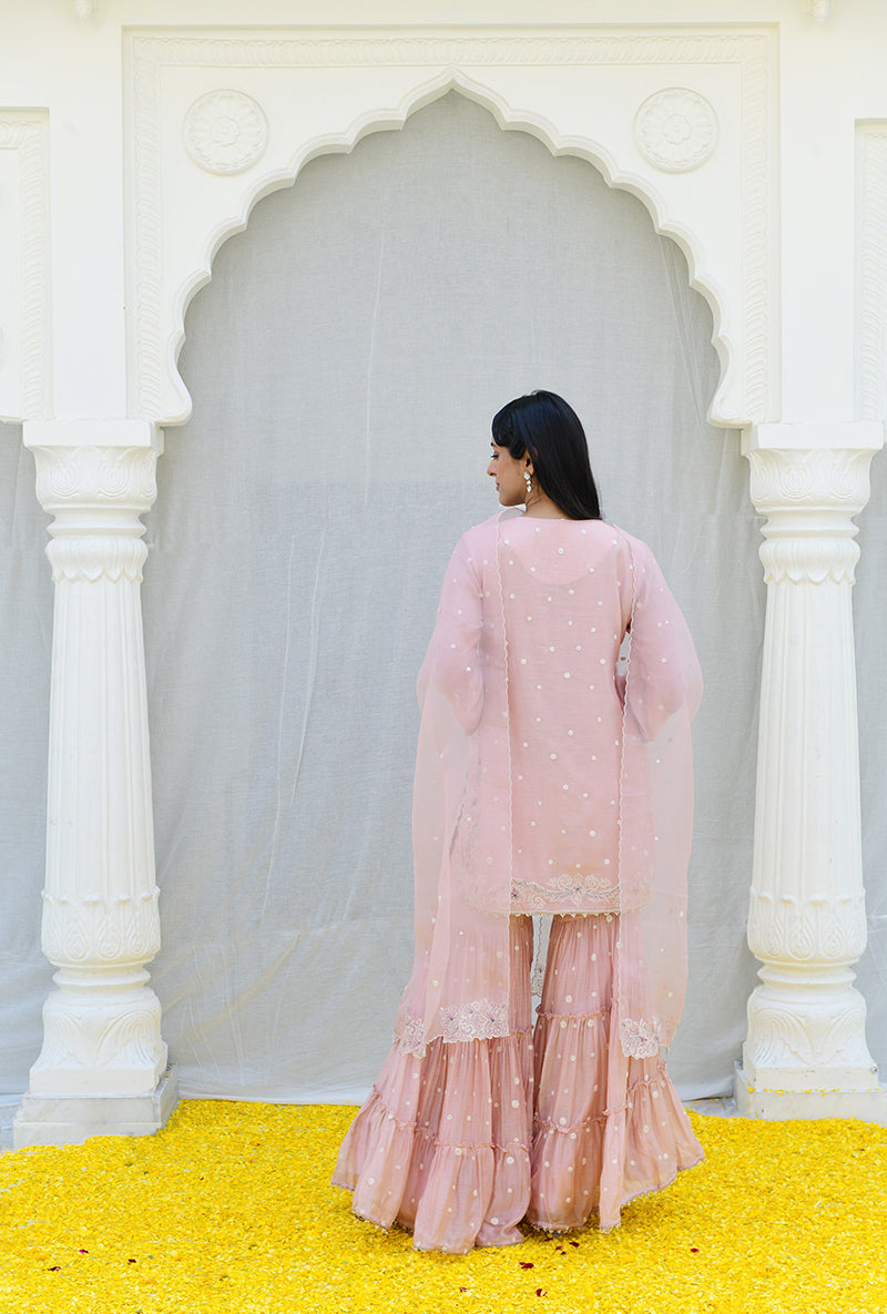 Pink Dotted Izra Gharara Set