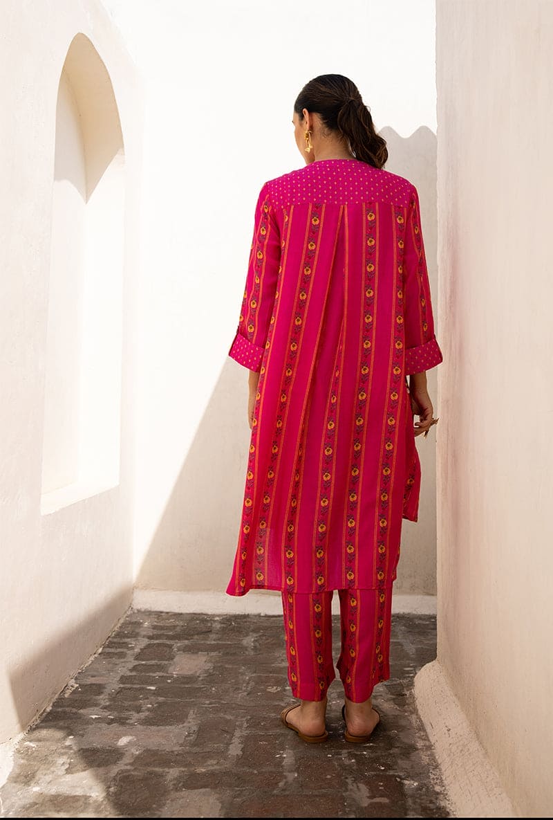 Mehal Kejriwal In Pink Stripe Print Long Sufia Co-ord Set