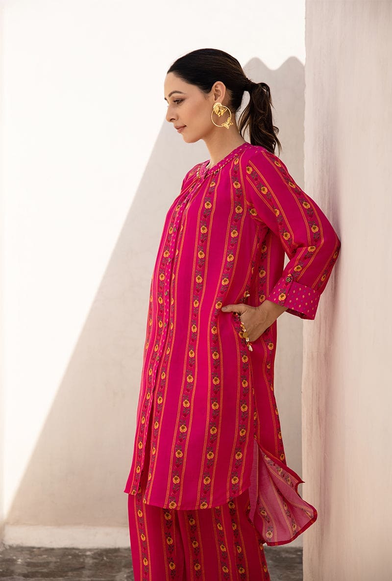 Mehal Kejriwal In Pink Stripe Print Long Sufia Co-ord Set