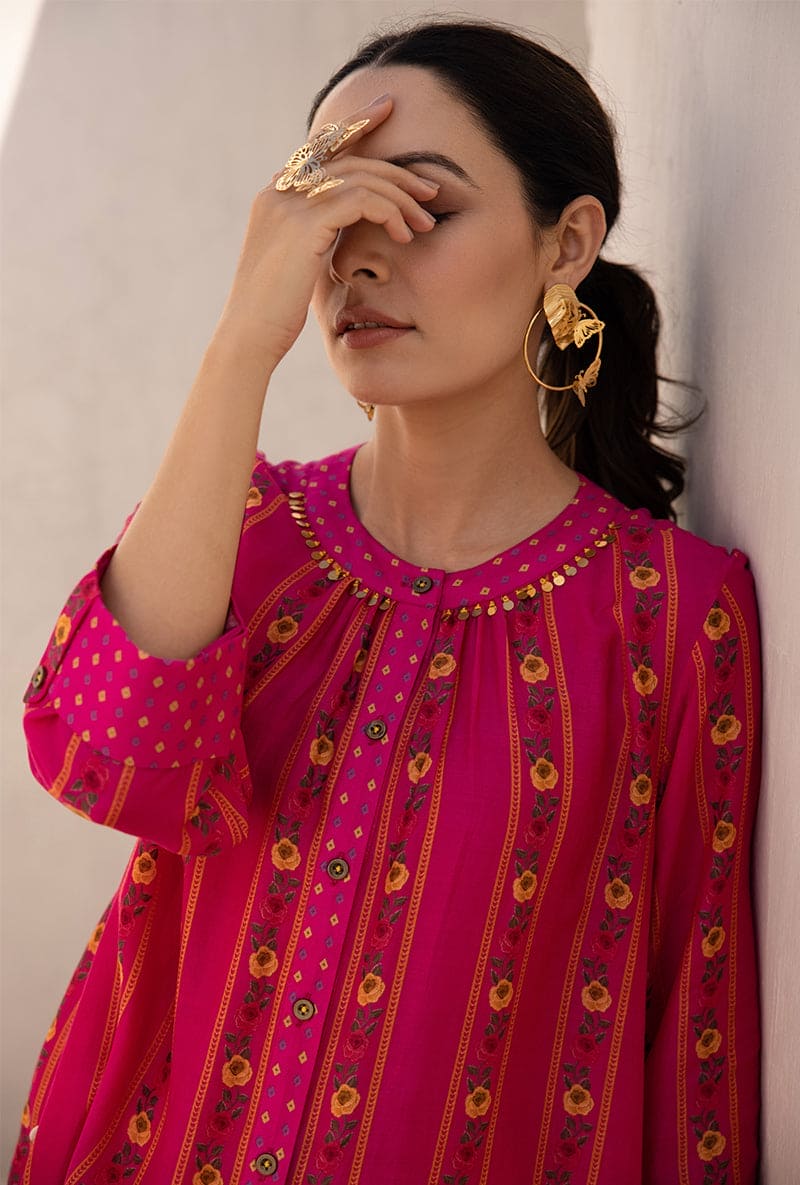 Mehal Kejriwal In Pink Stripe Print Long Sufia Co-ord Set