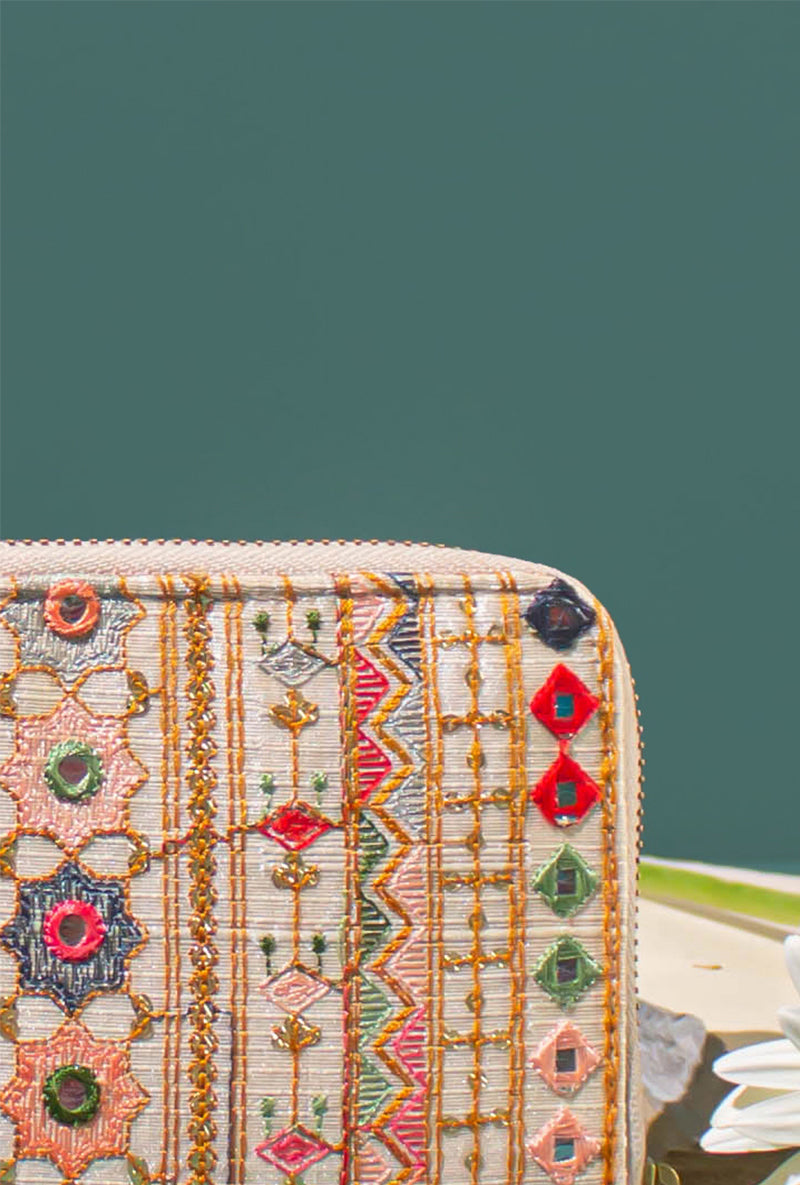 Multi Color Rafia Embroidered Wallet