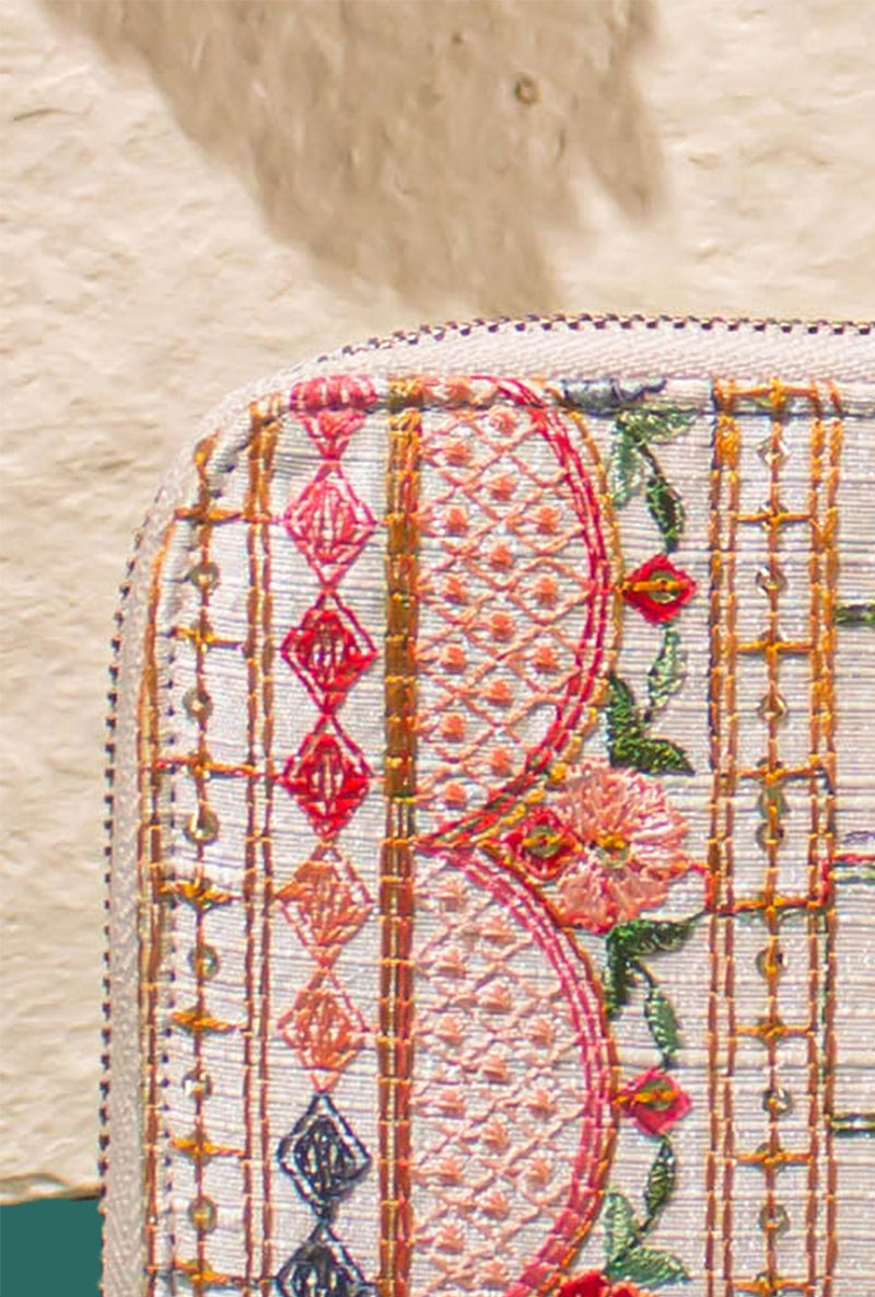 Multi Color Rafia Embroidered Wallet