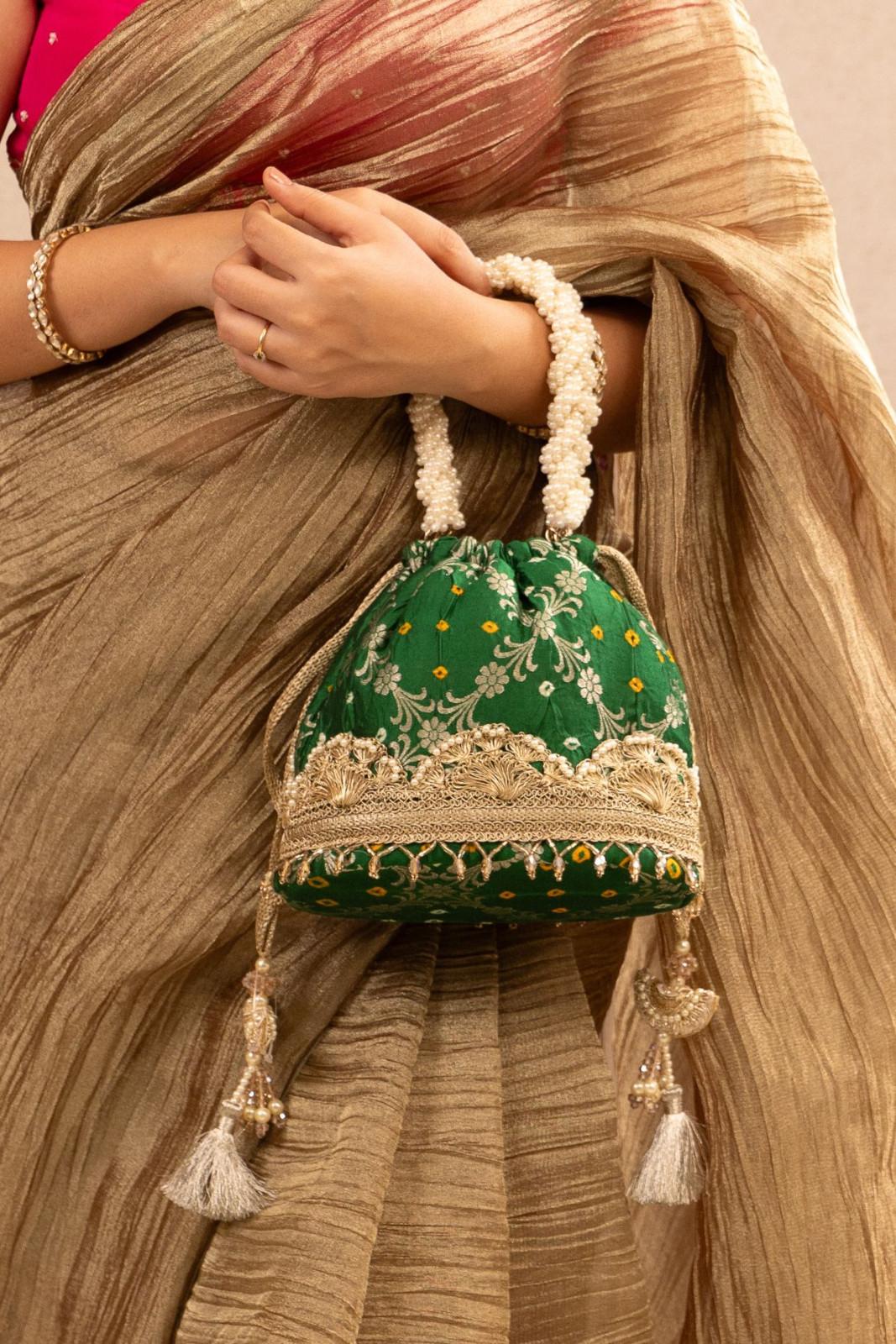 Green Rumani Bandhani Bucket Bag