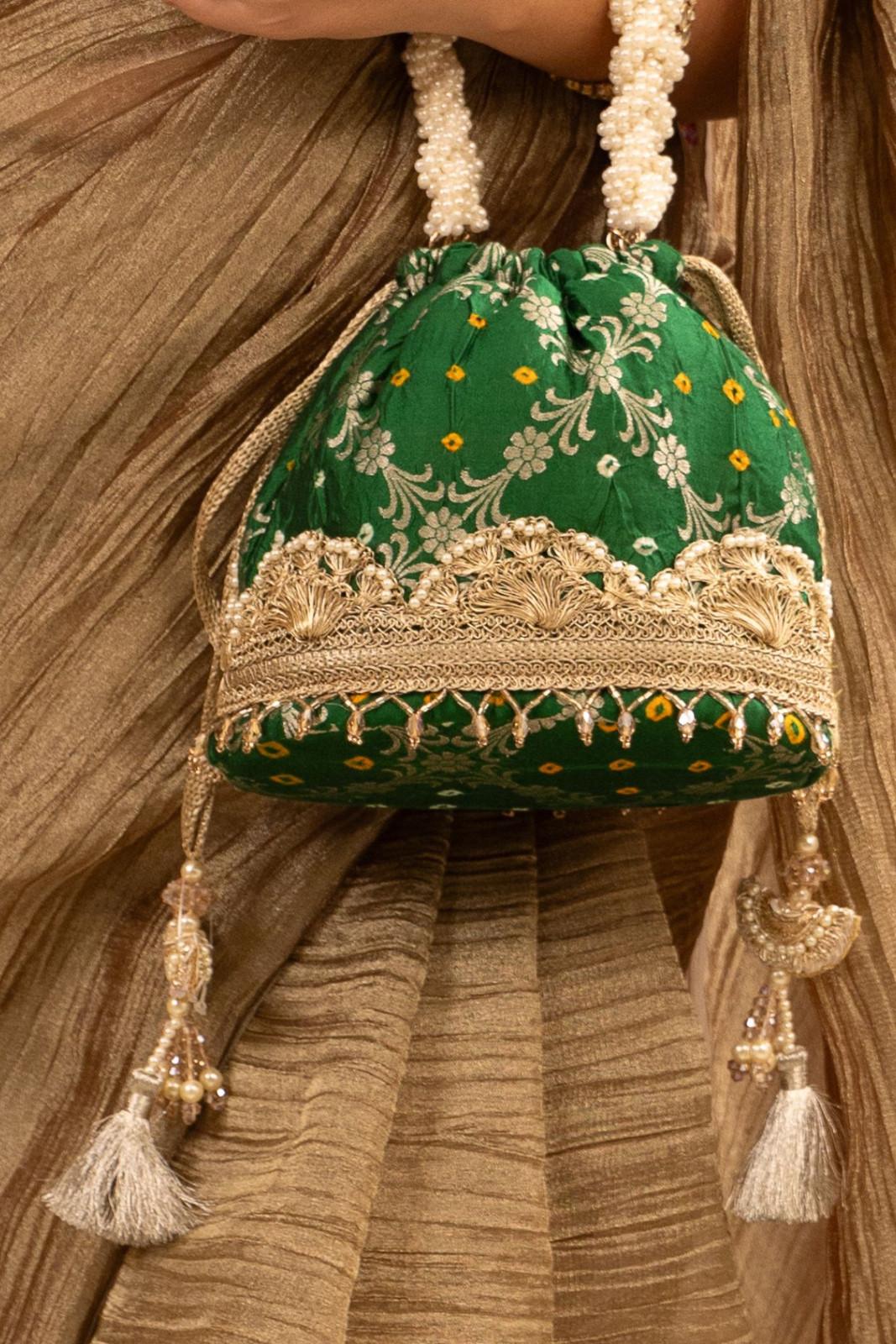 Green Rumani Bandhani Bucket Bag