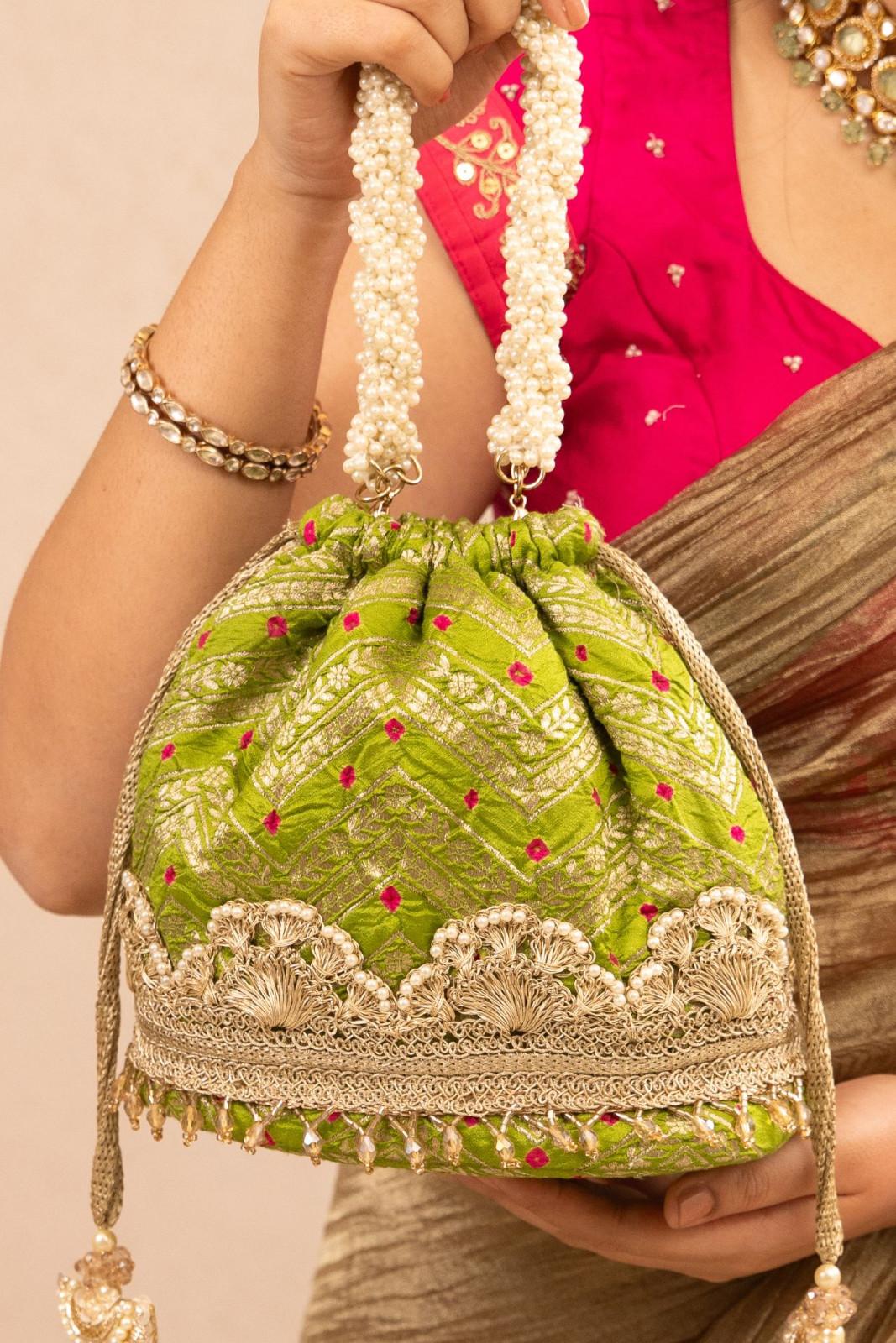 Mehendi Green Rumani Bandhani Bucket Bag