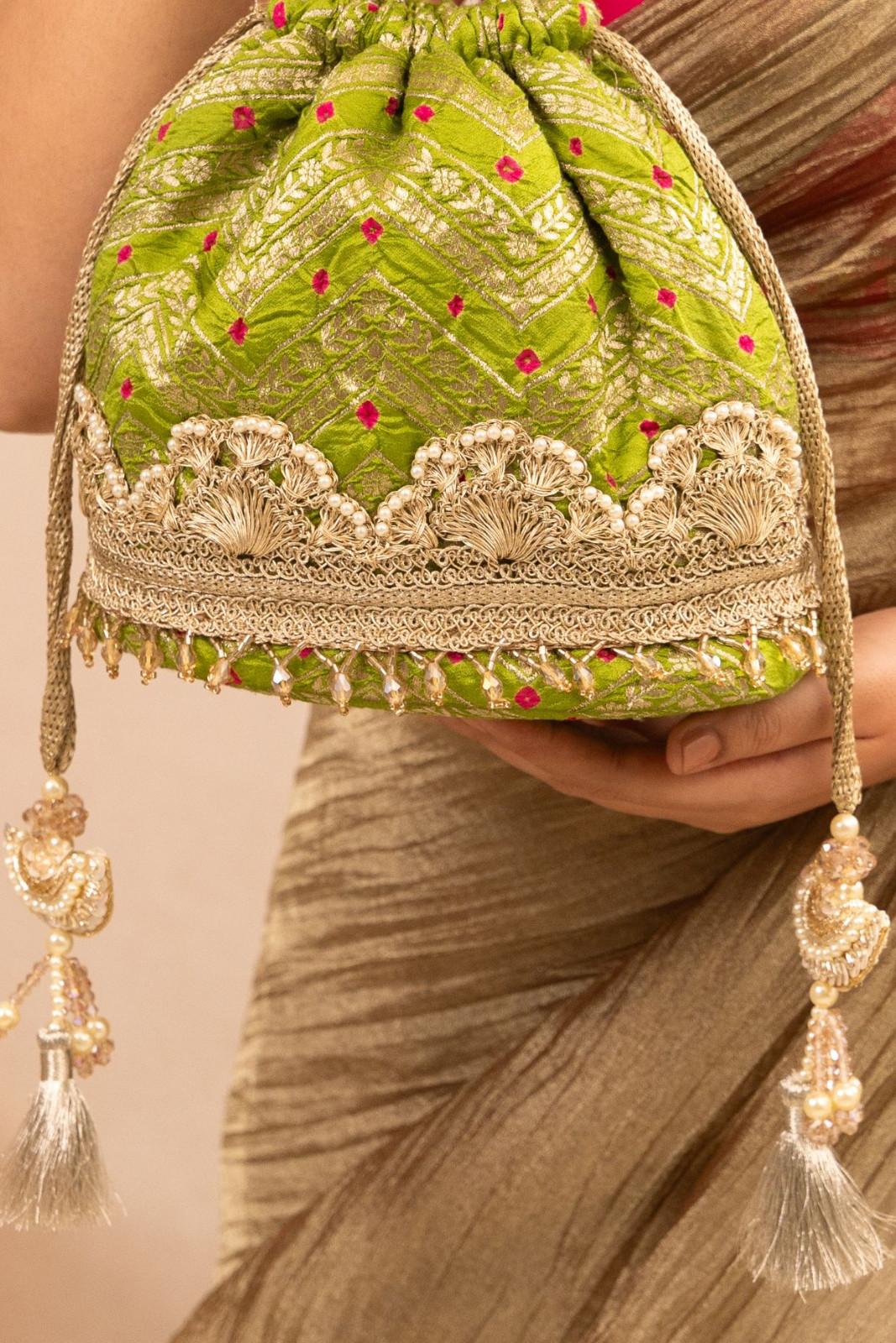 Mehendi Green Rumani Bandhani Bucket Bag