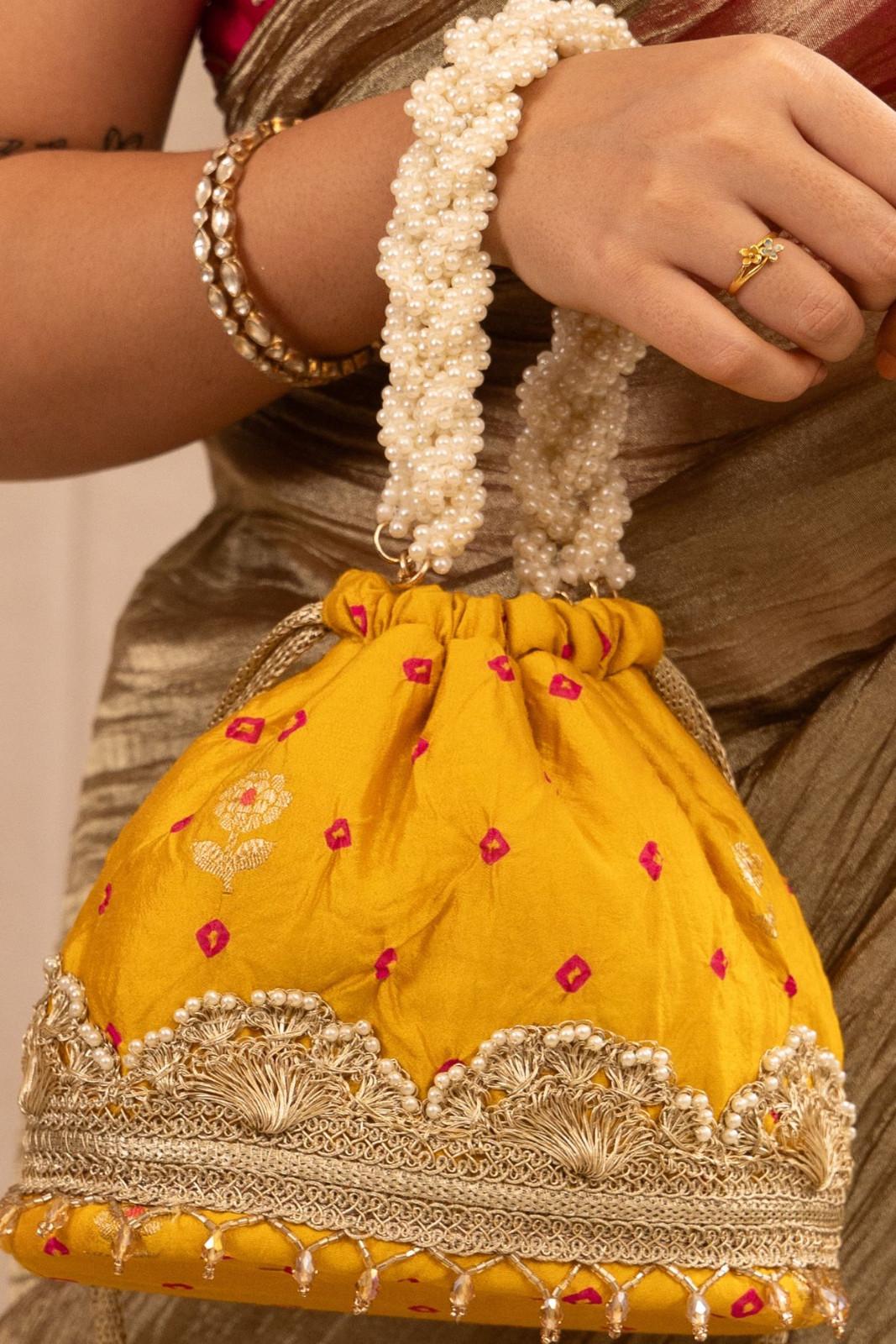 Mustard Rumani Bandhani Bucket Bag