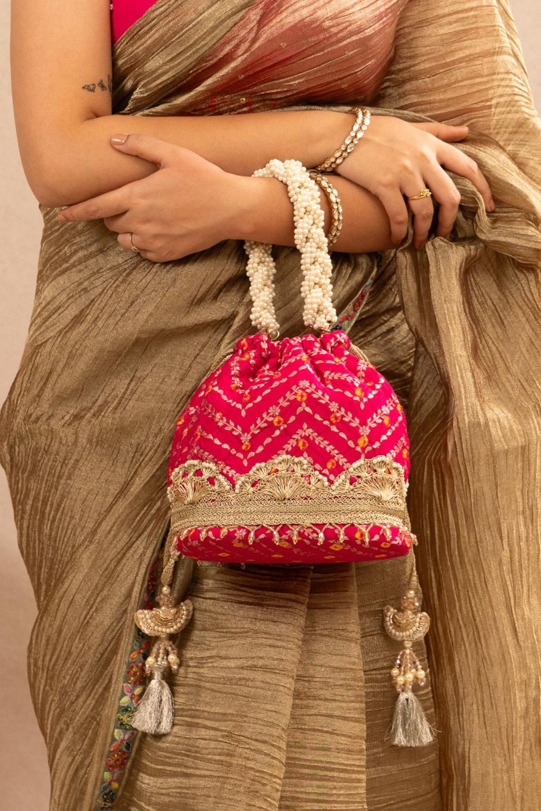 Pink Rumani Bandhani Bucket Bag