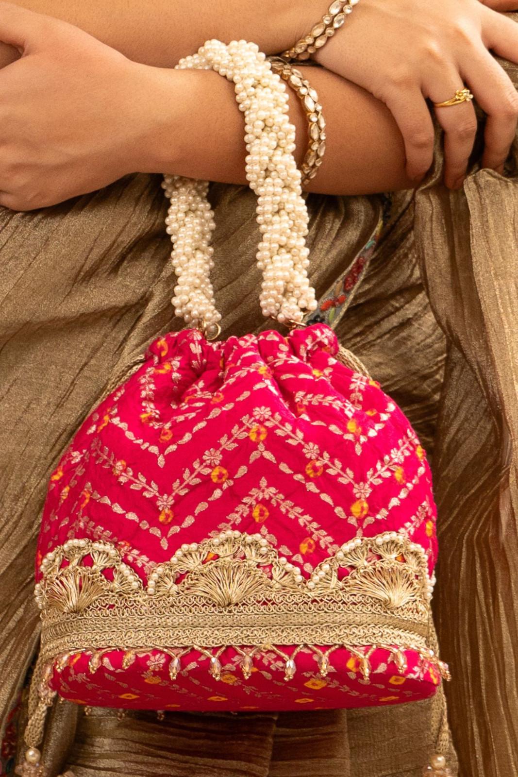 Pink Rumani Bandhani Bucket Bag