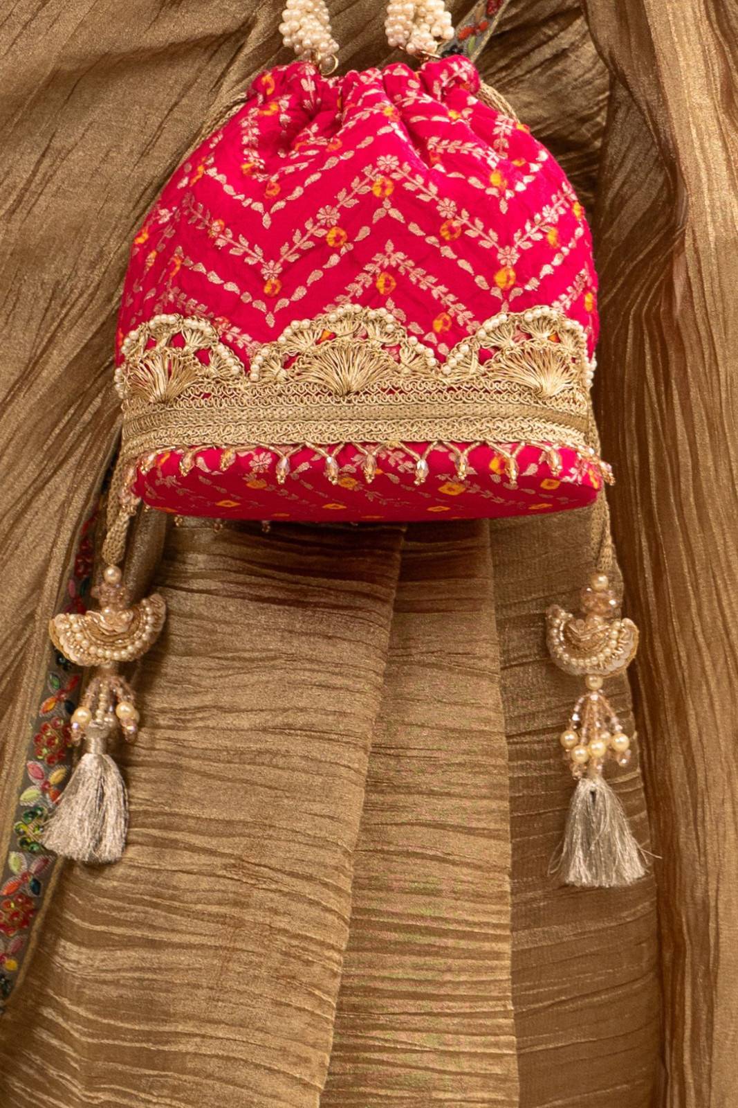 Pink Rumani Bandhani Bucket Bag