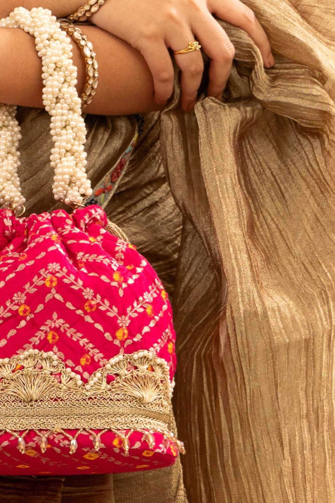 Pink Rumani Bandhani Bucket Bag