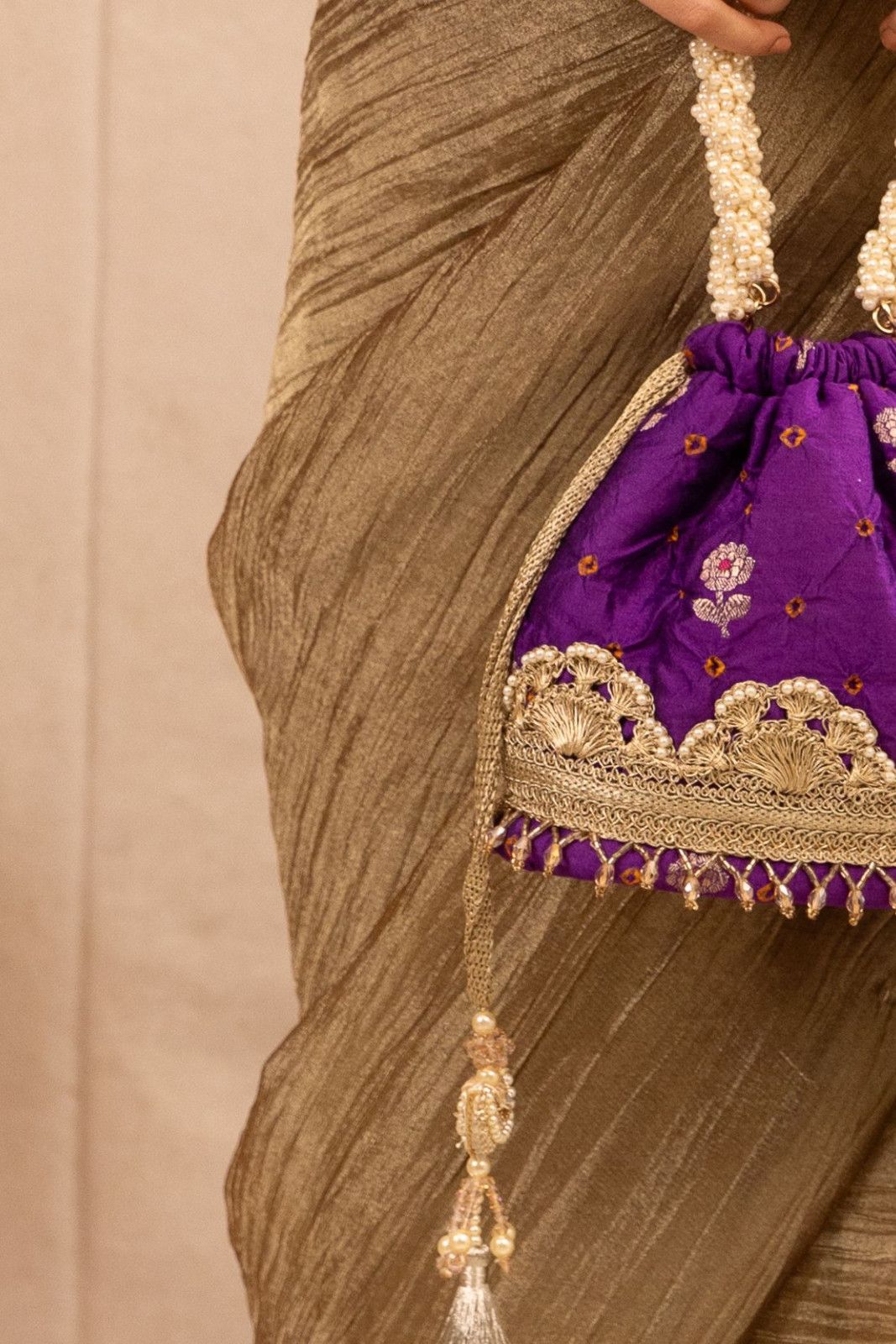 Violet Rumani Bandhani Bucket Bag