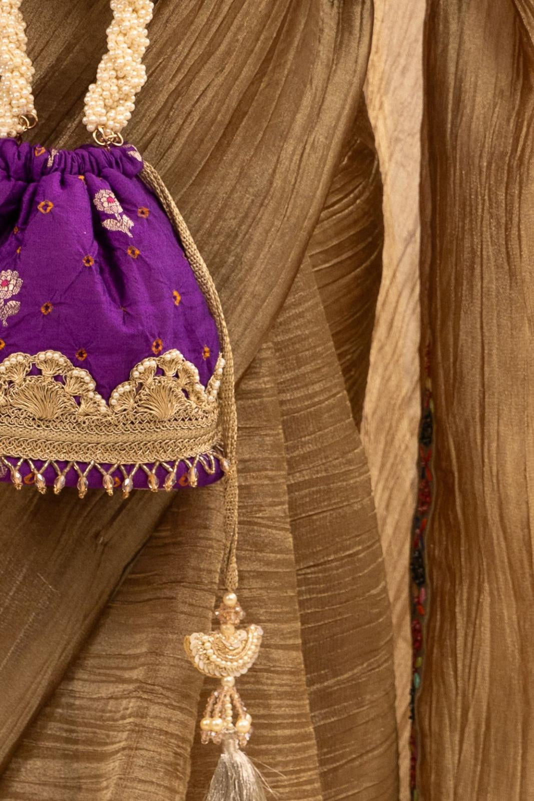 Violet Rumani Bandhani Bucket Bag