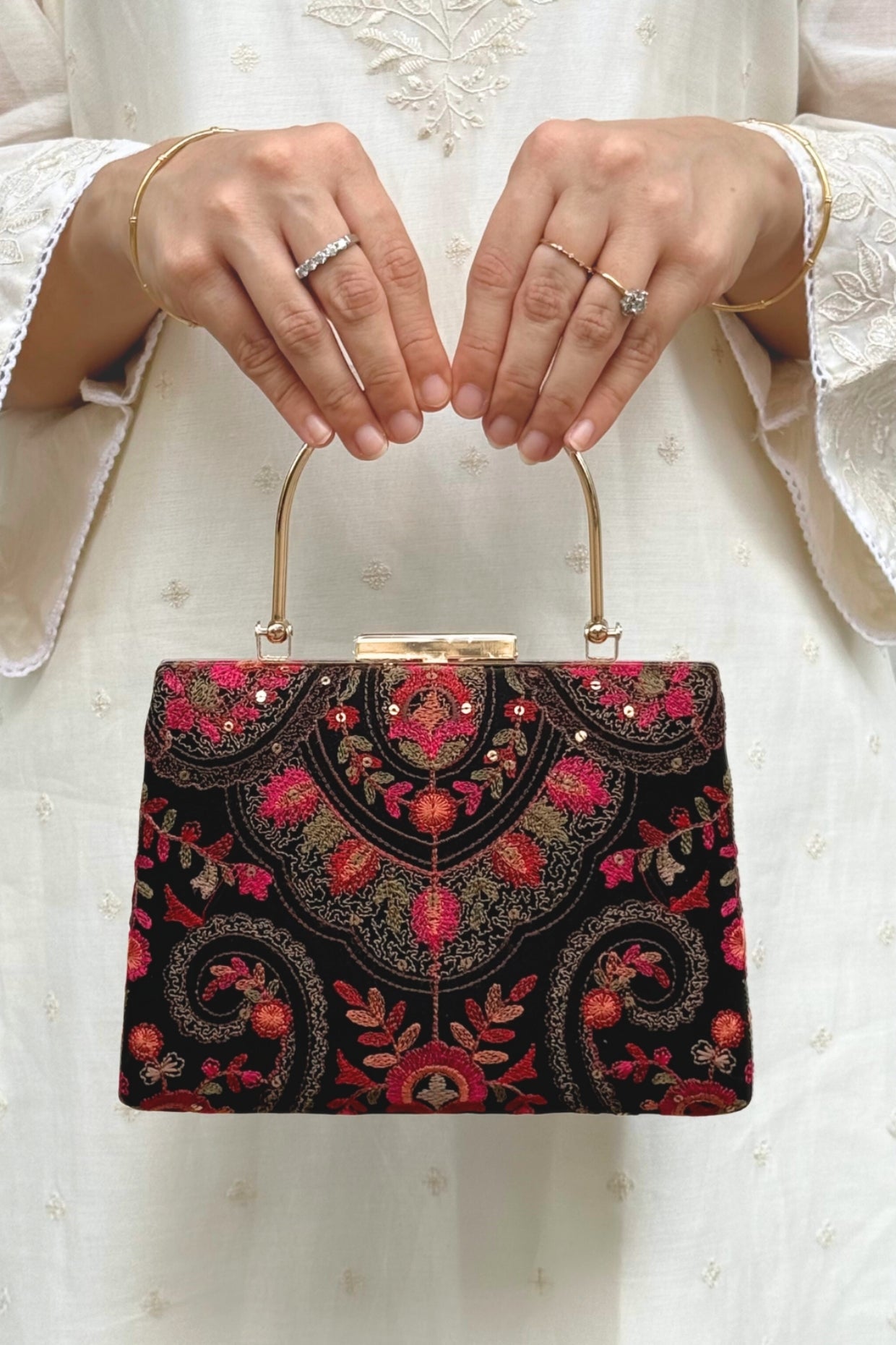 Black Rumi Embroidered Clutch