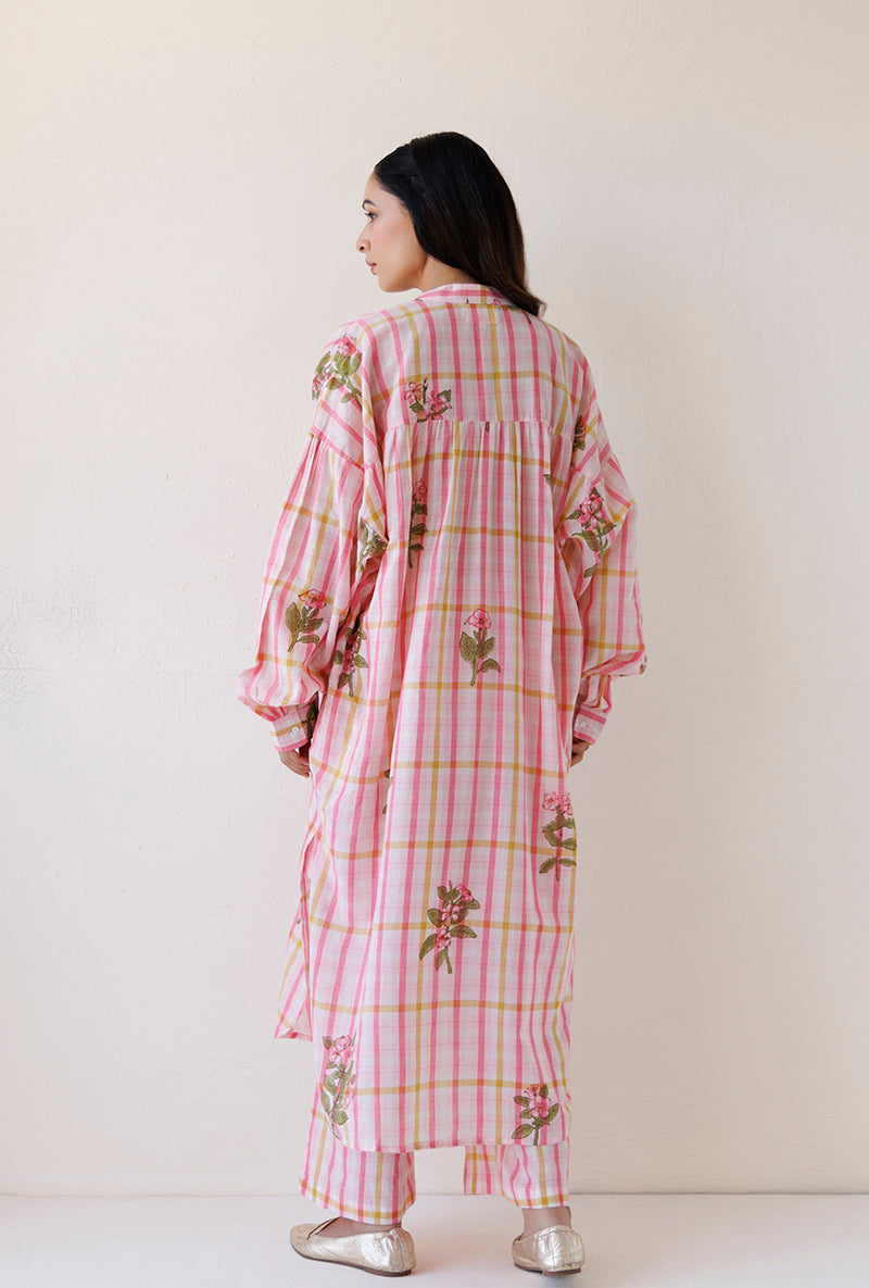 Pink Loose Fit Gather Blush Kurta Set