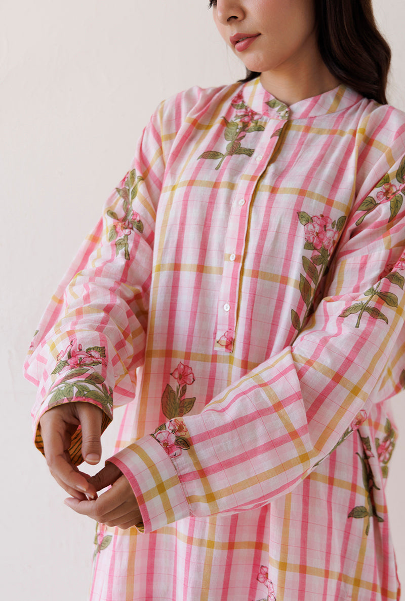 Pink Loose Fit Gather Blush Kurta Set