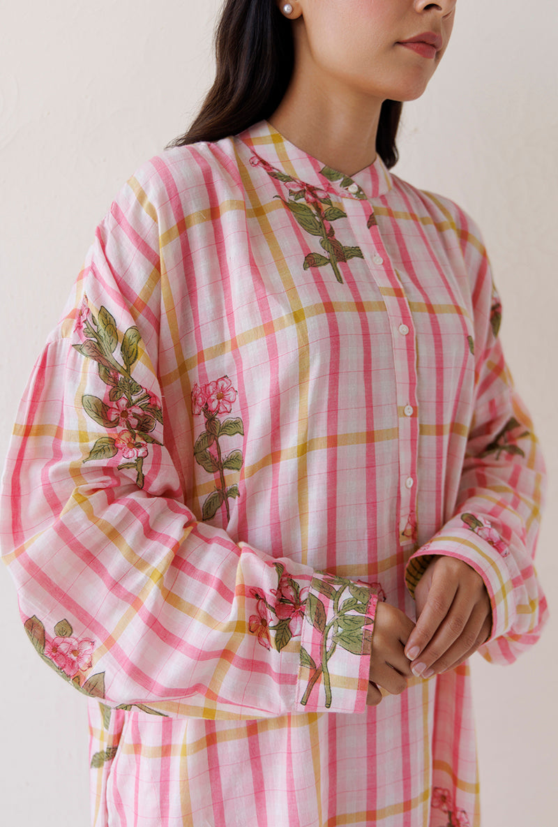 Pink Loose Fit Gather Blush Kurta Set